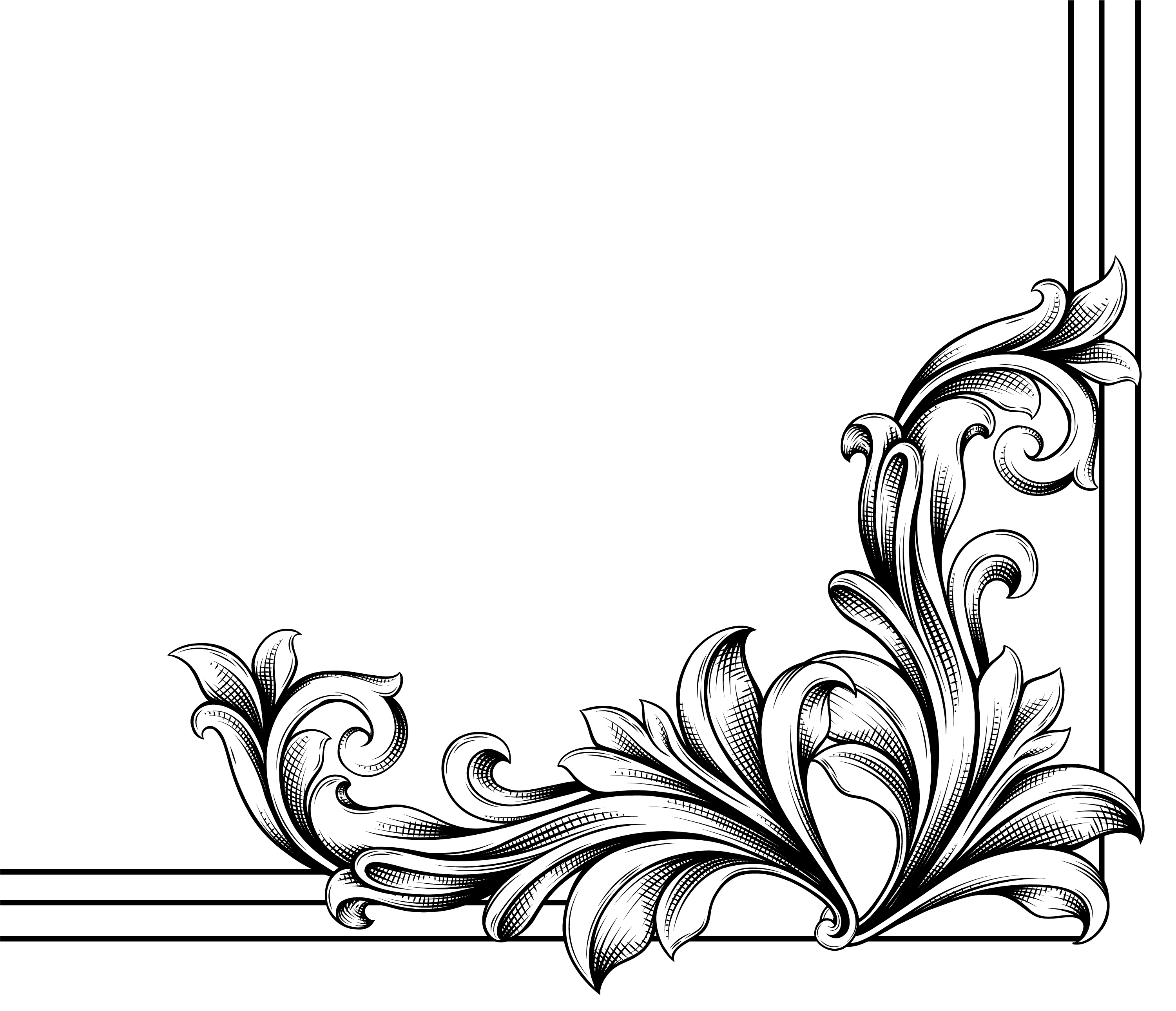 Vector Engraved Floral Corner - Designious