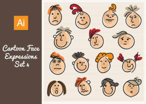 Cartoon Face Expressions Vector Set 4 - Designious