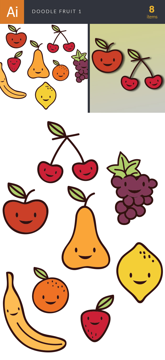 Doodle Fruits Vector Set 1 33