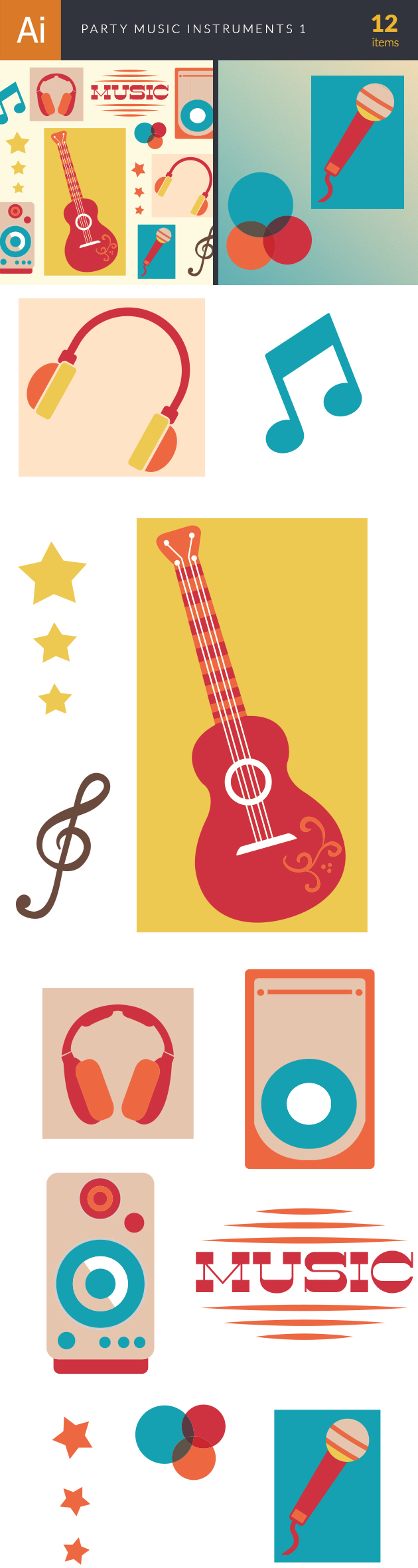 Party Music Instruments Vector Set 1 37