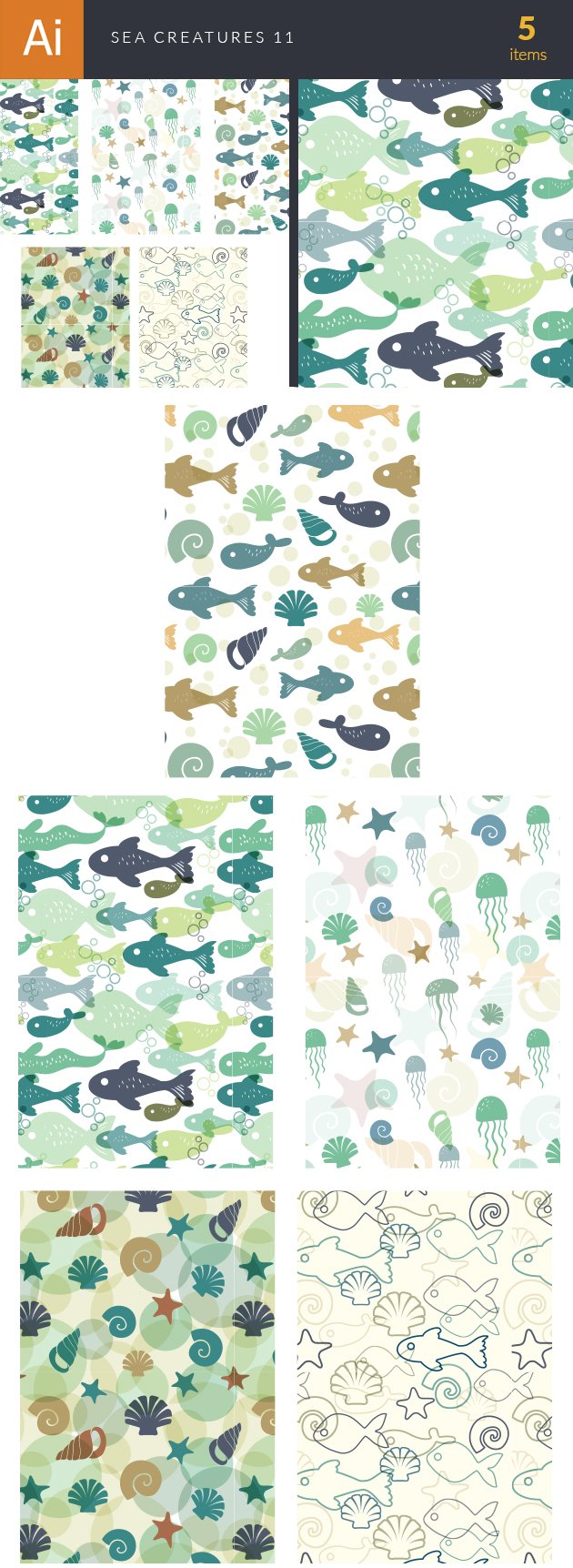 Sea Creatures Vector Patterns Set 11 35