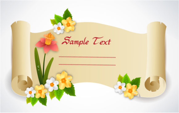 vector spring scroll with floral - Designious