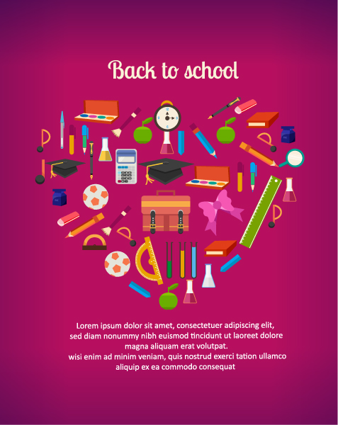 Back to school vector illustration with school elements and heart - Designious