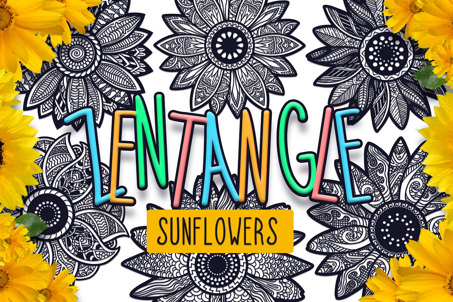 24 Zentangle Sunflowers SVG Cut Files - Designious