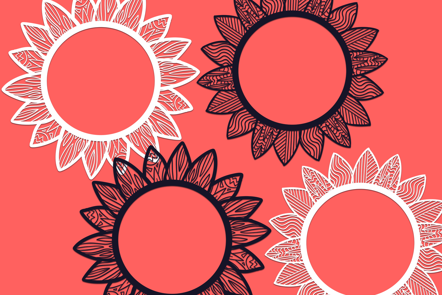Download 24 Zentangle Sunflowers SVG Cut Files - Designious