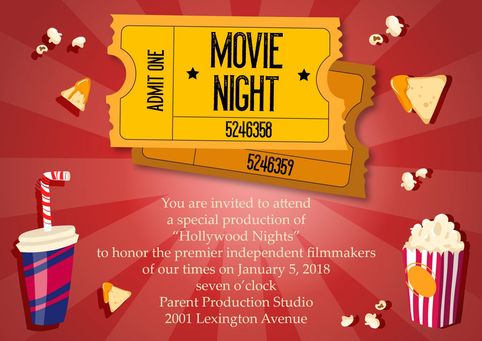 Lovely Viewing Vector Art: Viewing Movie Night Vector Art Invitation 