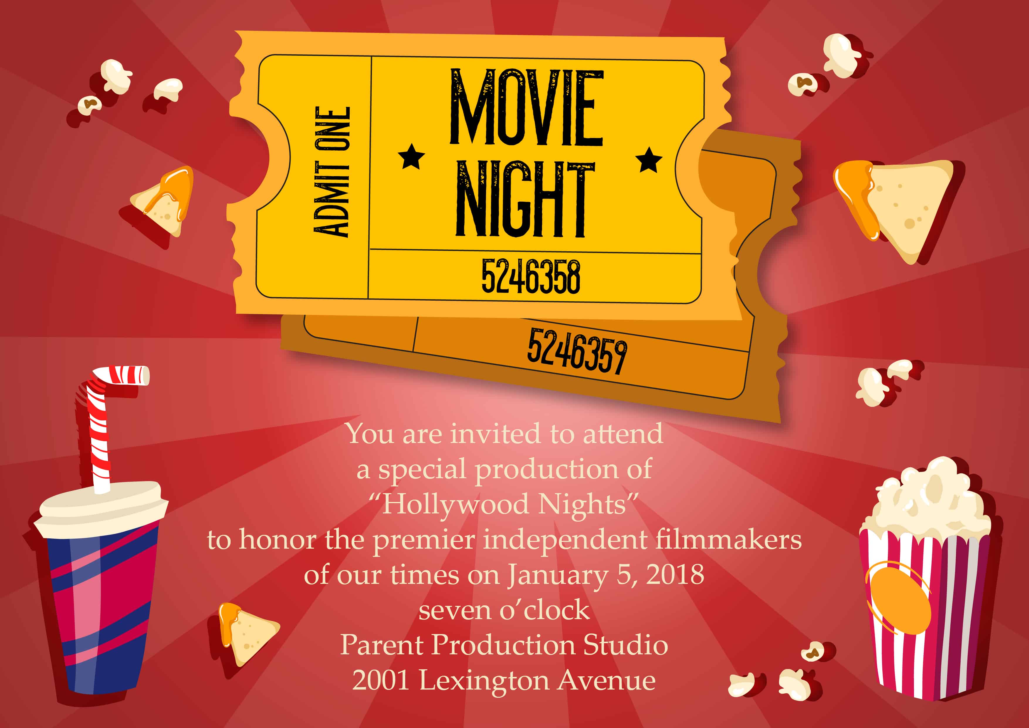 Viewing Movie Night Vector Invitation Template - Designious