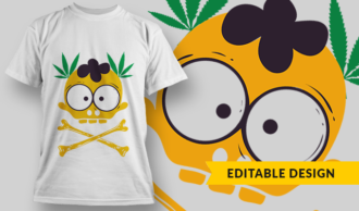 Cute Skull With Bones And Weed Laurels | T-shirt Design Template 2763